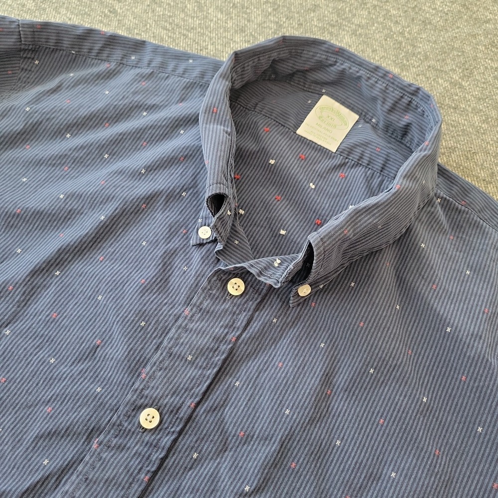 Brooks Brothers Shirt Mens 2XL Milano Blue Striped Cotton Button Up 346